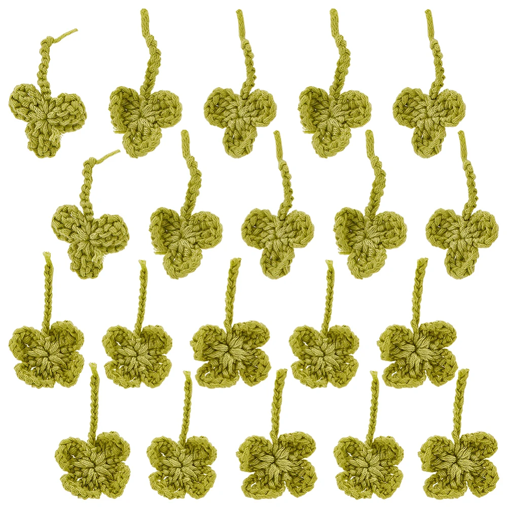 20Pcs 2 Styles Hand-Knitted Four-Leaf Clover Knitted Garment Accessories Handmade Fibres Yellow-Green Woven for Clothing