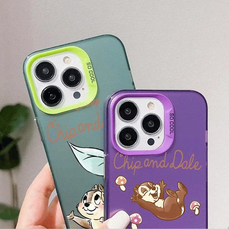 Colored Silver Case for Apple iPhone 11 13 15 Pro Max 12 14  XR X XS Shockproof Protective Phone Cover Disney Chip And Dale Cute