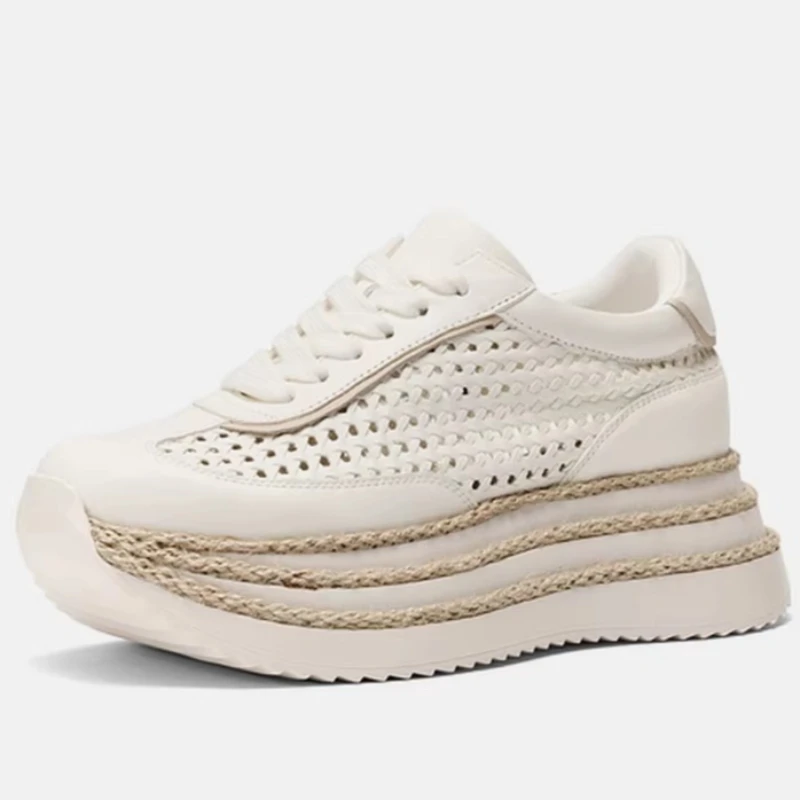 

Женские ультралегкие дышащие кроссовки из натуральной кожи с сетчатым плетением, увеличивающие рост, на толстой подошве, повседневные