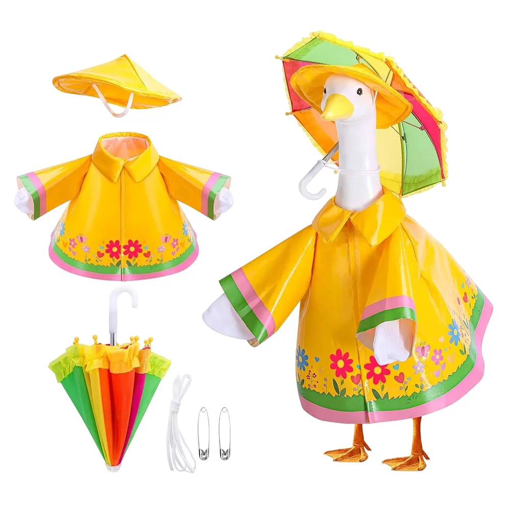 Raincoat Outfit for Standard For 23 Inch Lawn Goose Including Coordinating Umbrella and Hat for Garden Display