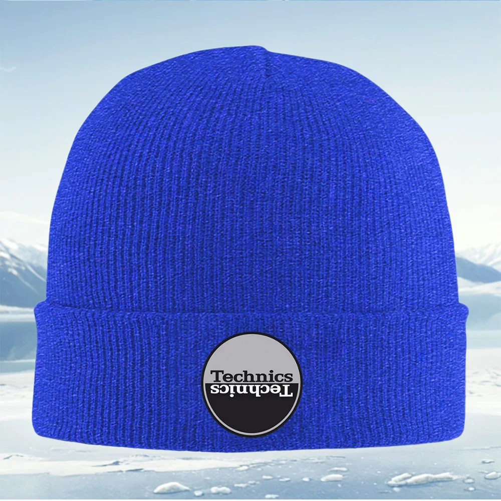 Technics logo nowoczesny wzór odwrócony męski damski unisex czapka dzianinowa beanie zimowa termiczna ciepła świąteczna na zewnątrz