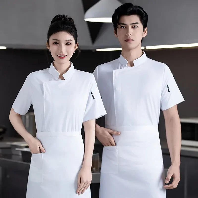Kitchen White Chef Shorts Breathable Chef Coat Restaurant Short Sleeve Jacket Summer Men Black Chef Uniform Apron Work Clothes