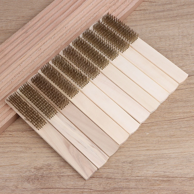 

2/5/10 шт. латунная проволочная щетка с деревянной ручкой для промышленных устройств, полировка поверхности/внутренняя полировка, шлифовка, чистка, 6x16 рядовных щеток