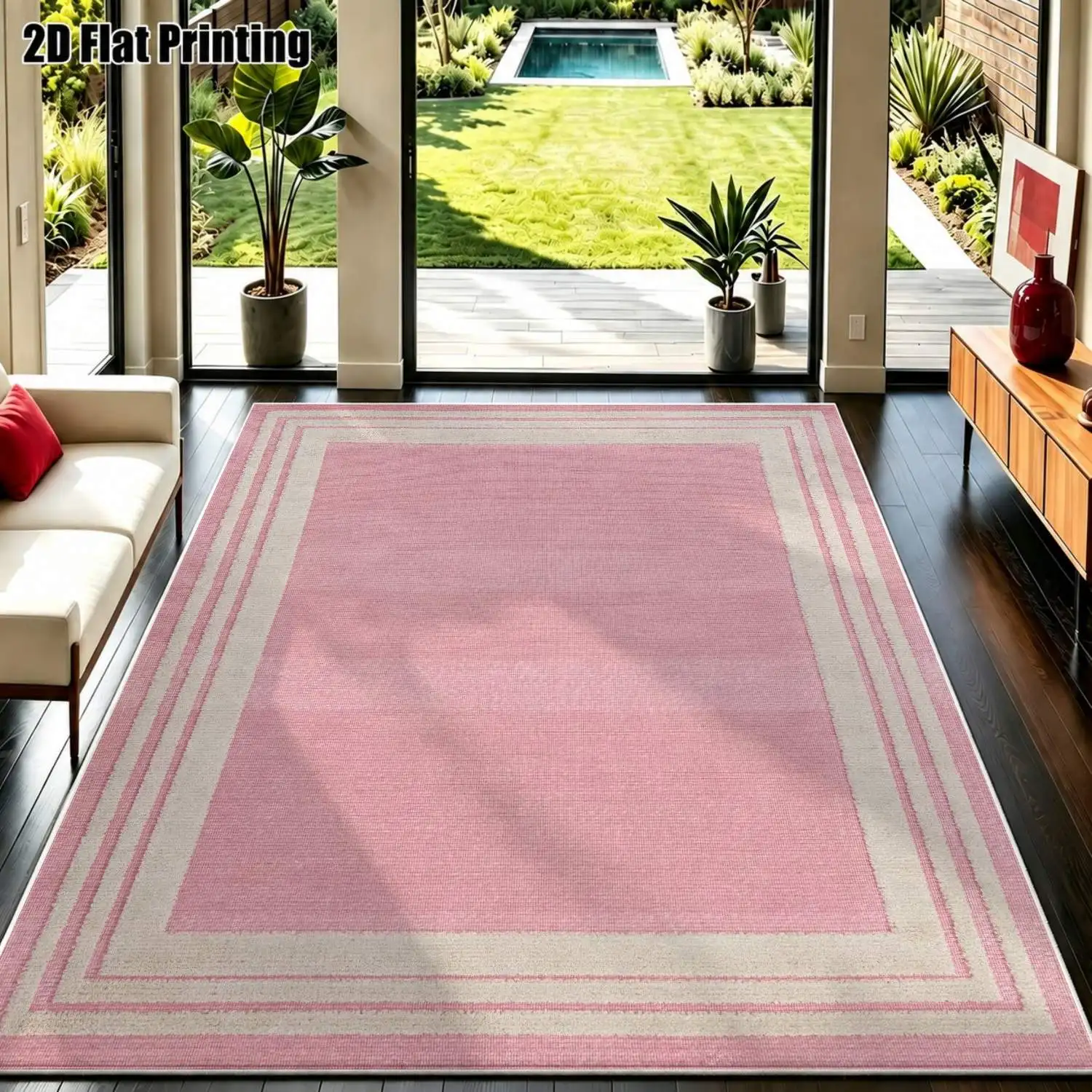 1Pc 2D Printed Pink Geometric Stripe Velvet Carpet, Nordic/Modern Minimalist Style, Machine Washable, Multi-Size, for Entrance/Dining/Bedroom/Living Room, Home Decor Floor Mat