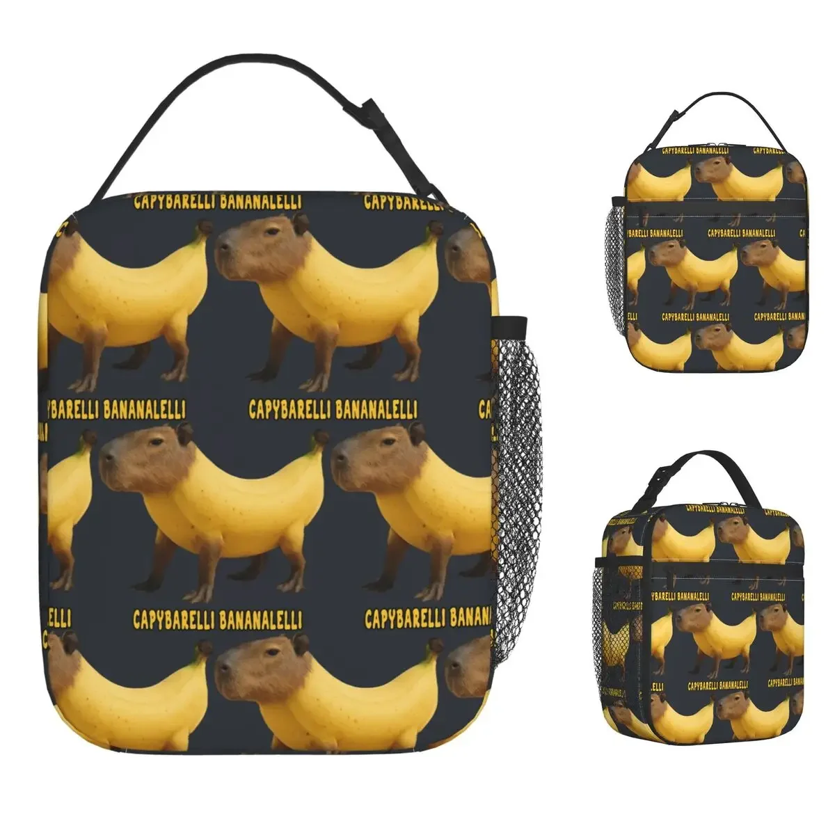 

Italian Brainrot Capybarelli Bananalelli Lunch Bag Portable Lunch Box Child Travel Print Cooler Bag Fun Oxford Tote Food Bags