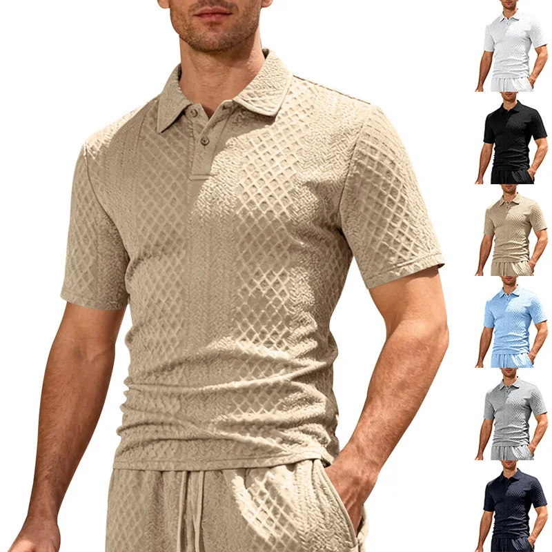 Summer Men's Jacquard Short Sleeve T-Shirt Men's Casual Simple Lapel POLO Shirt Short Sleeve