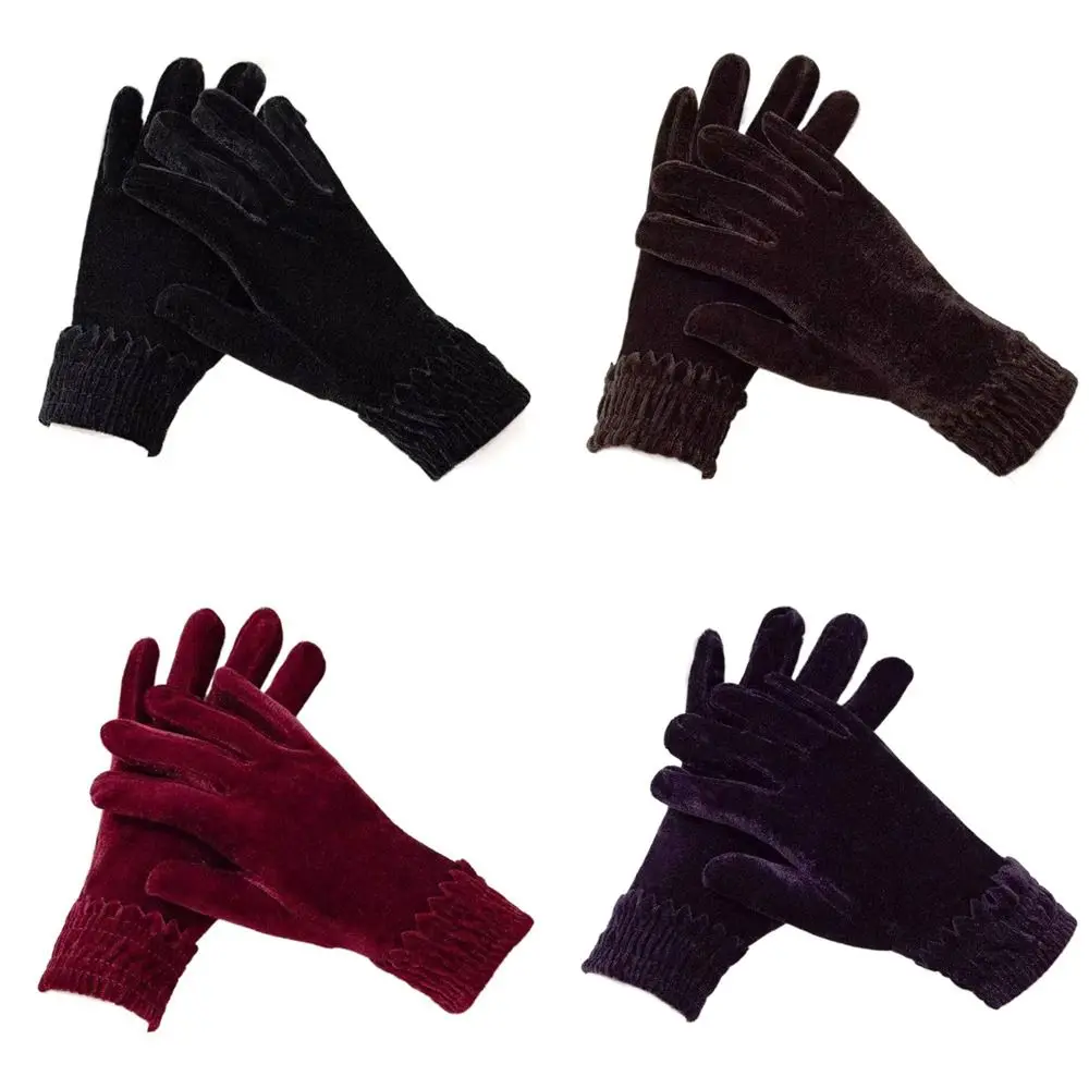 قفازات مخملية سميكة جديدة بلون سادة قفازات كاملة الأصابع قفازات دافئة فروي للخريف والشتاء #4