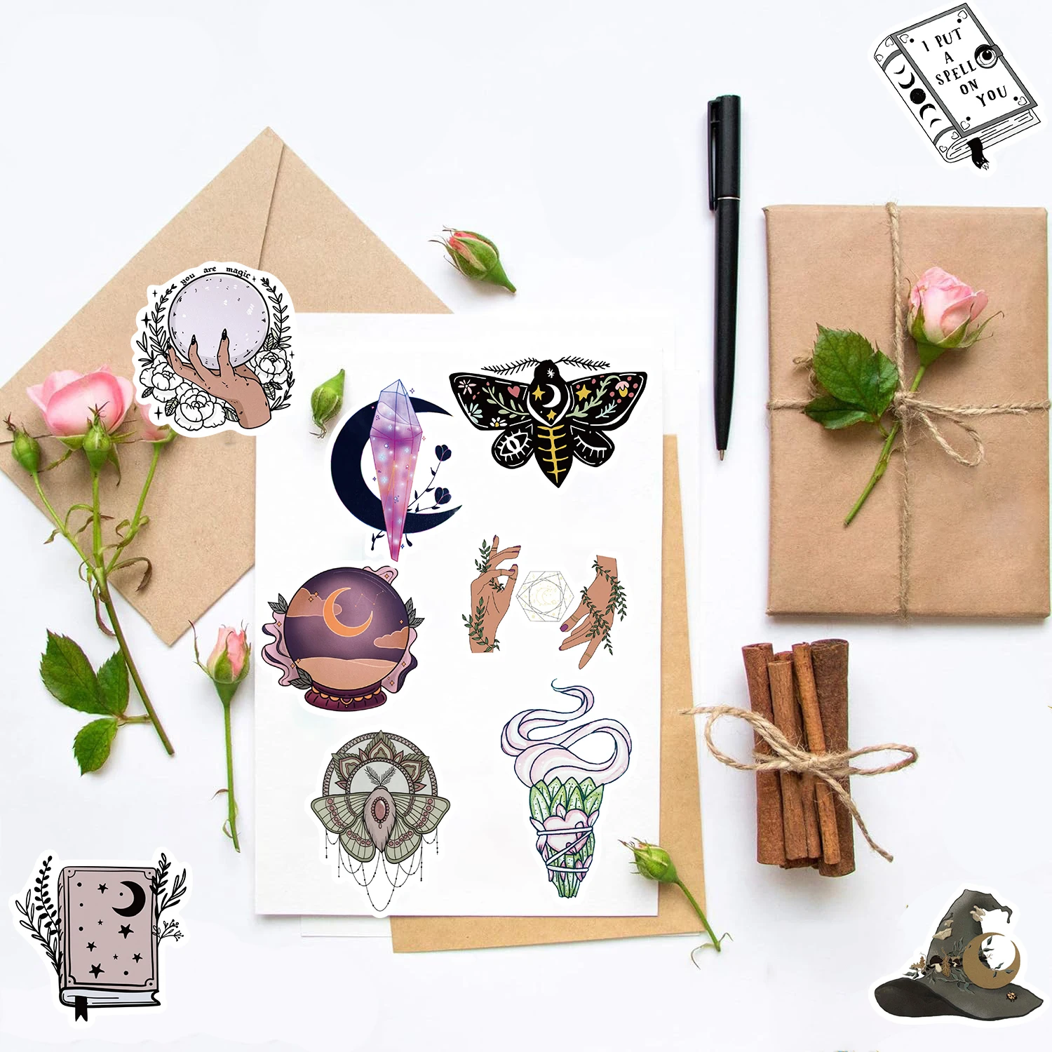 50PCS Boho Witchy Style Sticker Laptop Luggage Supplies Modern Notebook Nostalgia Fashion Graffiti Landscape Paintings