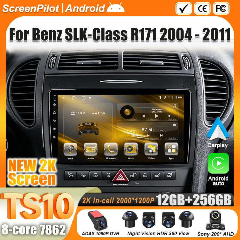 Android 16 For Benz SLK-Class R171 2004 - 2011 Car Radio Intelligent System Carplay Wireless Android Auto Touch Screen  8 Core