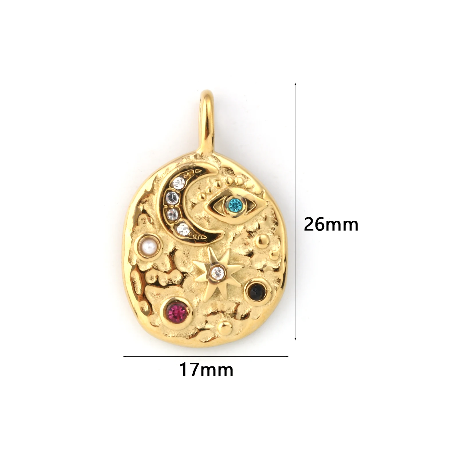 1 Pc Stainless Steel Galaxy Charms Gold Plated Moon Imitation Pearl Multicolour Cubic Zirconia Necklace Pendants Jewelry 26x17mm