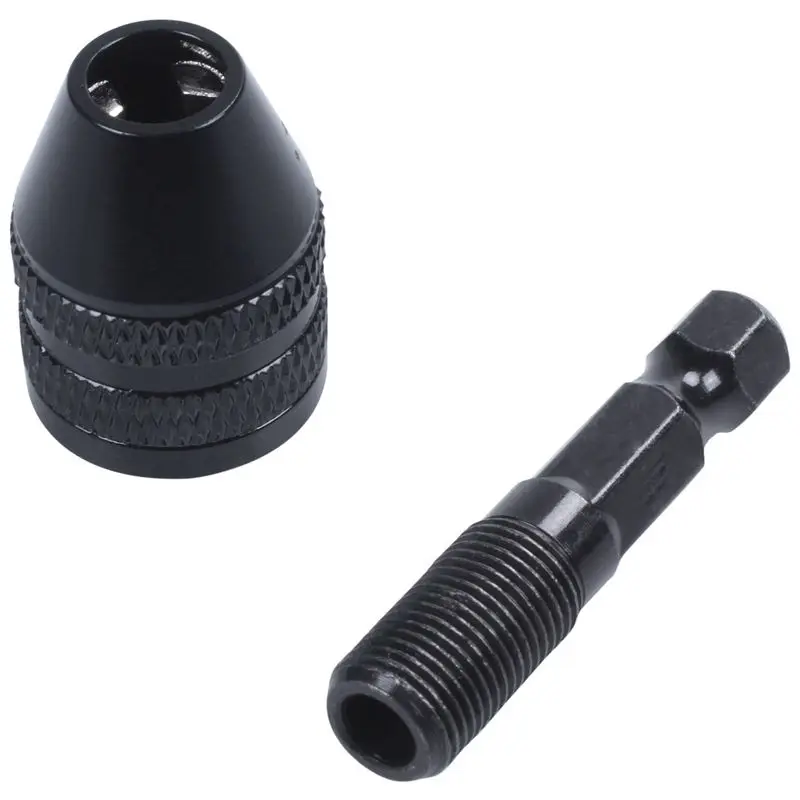 A84E-5Pcs 0.3-3.6Mm Keyless Drill Chuck Screwdriver Impact Driver Adaptor 1/4 Inch Shank Drill Black