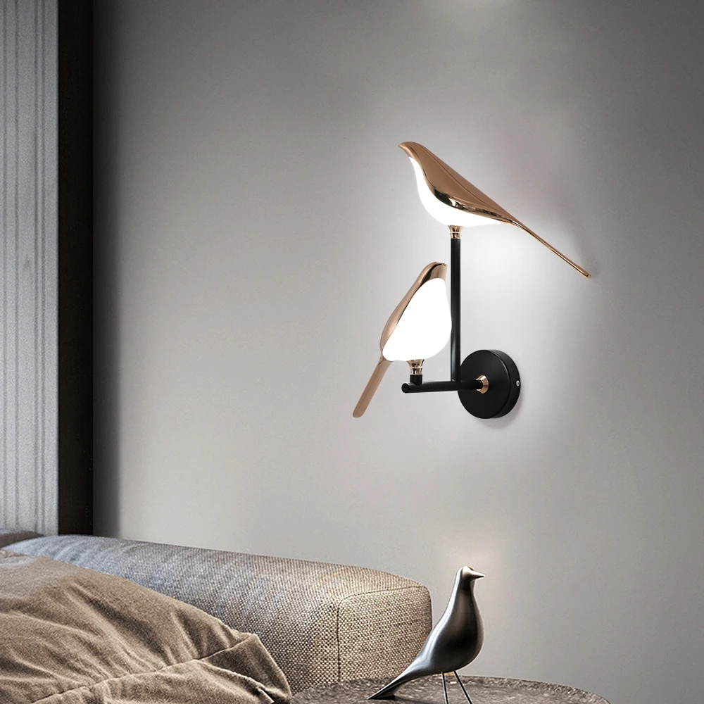 

Nordic Rotatable Bird Wall Light Fixture Creative Night Lights For Bedroom Bedside Decoration Art Home Golden Wall Sconces Lamps