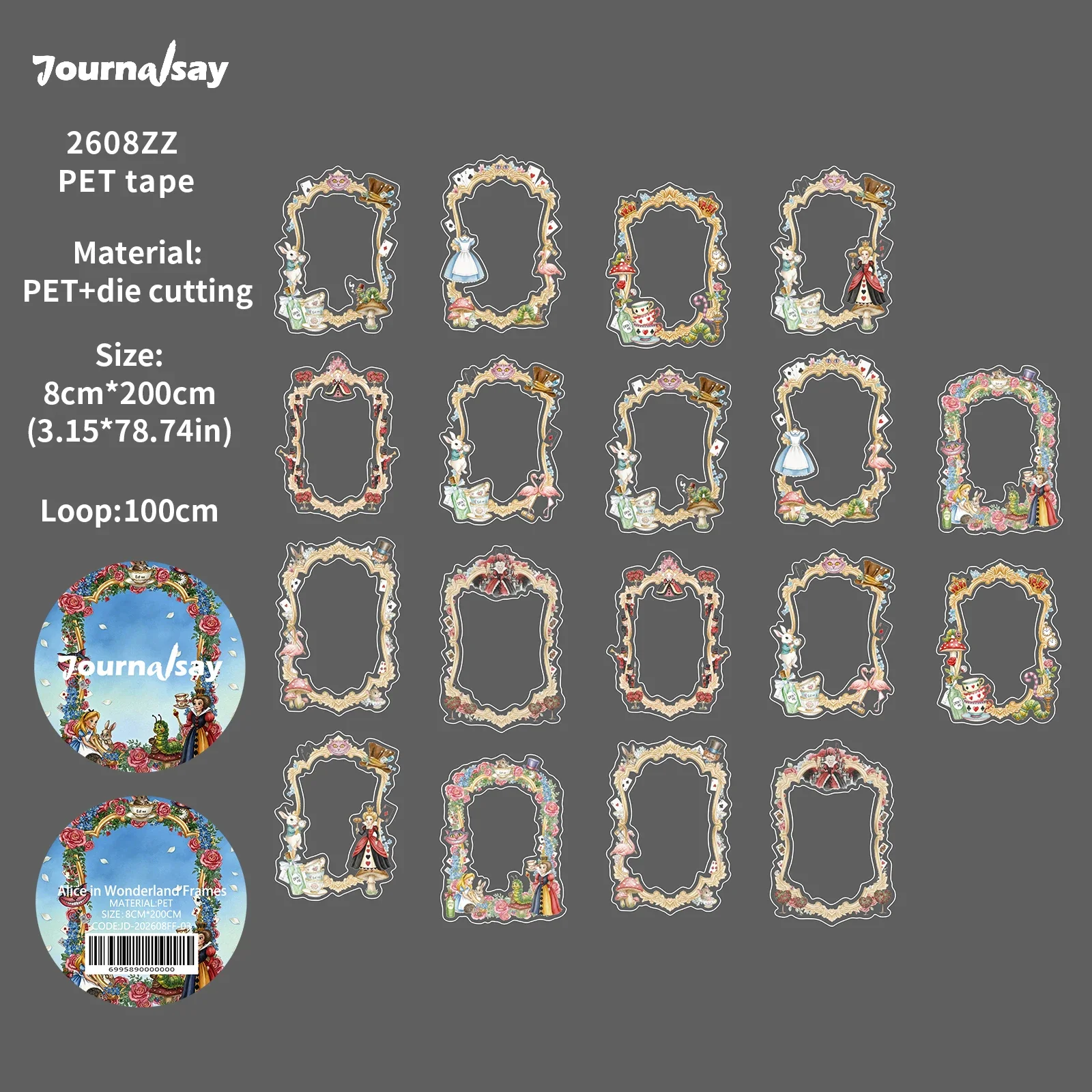 JIANWU 80mm*200cm Vintage Alice Border Landschapsmateriaal Collage Scrapbooking PET Tape Creatief DIY Journal Kantoorartikelen