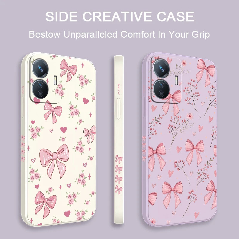 Silicon Matte Phone Case For Vivo T5X 5G T4X T4R Flower Bow Knots Pattern Cover For Vivo IQOO Z11X Z10 Z3 Shockproof Soft Hoesje view 2