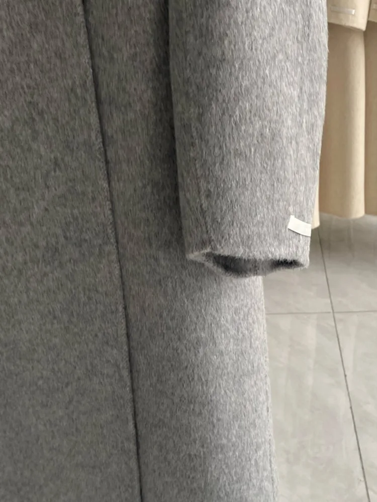 DFDG 2025 F/W معطف كشمير نسائي مخيط يدويًا بياقة مجعدة معطف طويل كبير الحجم تصميم بسيط معطف شتوي خندق #6