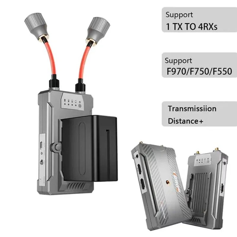 Receptor y transmisor de vídeo compatible con HDMI de 300M, kit extensor inalámbrico, antena Lollipop, compatible con batería de NP-F para cámara SLR, PC a TV