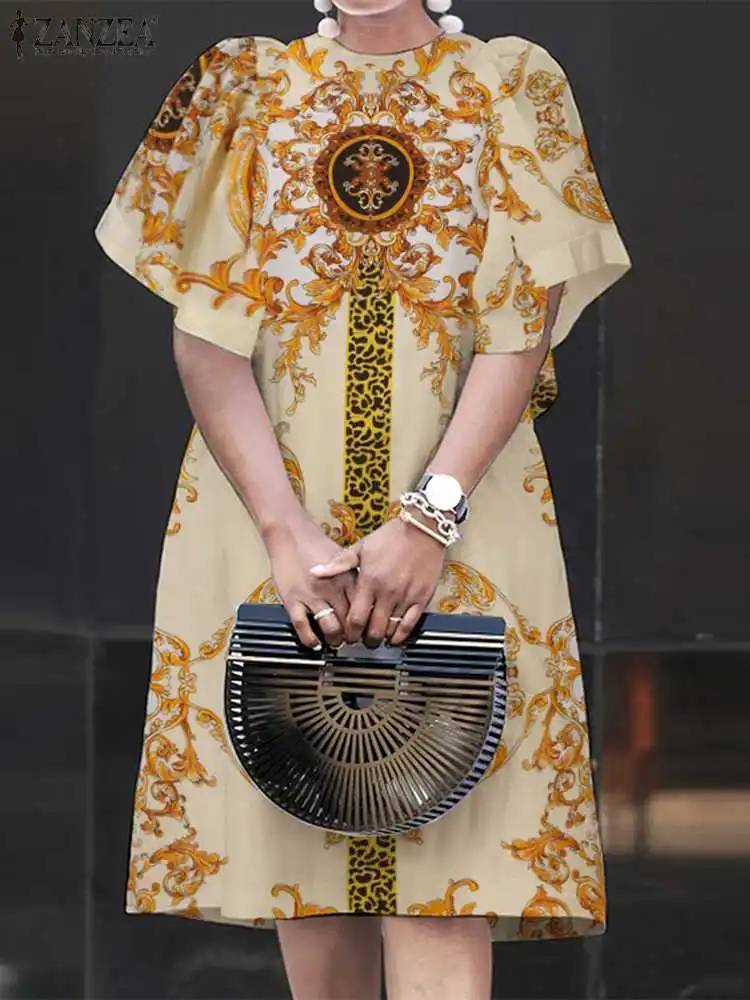 

Платье ZANZEA женское с пышными короткими рукавами, элегантное модное прямое праздничное платье до колен в стиле ретро, лето 2024