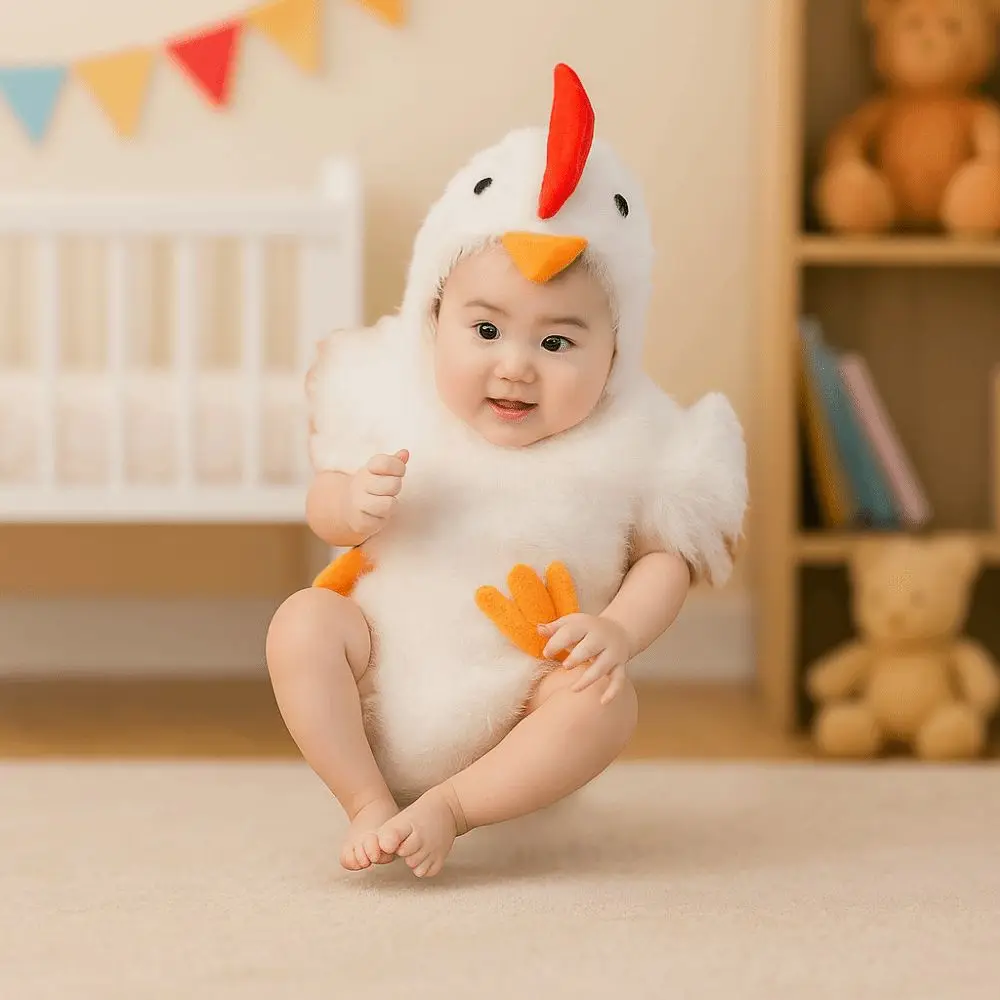Creative Chicken Baby Photography Suit Furry Romper Bodysuit Hat Set Infant Studioshoot Outfits Unisex Animals Cute Design