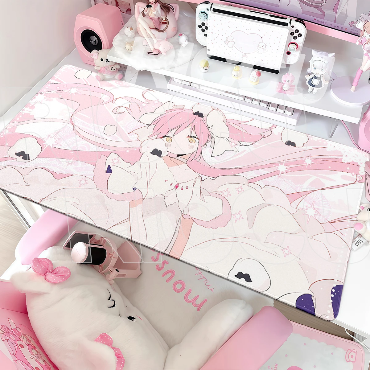 Cute Pink Anime Madoka Kaname Puellas Magi Madoka Magica Office Mouse Pad Large Gaming Mousepad with Stitched Edge PC Desk Mat
