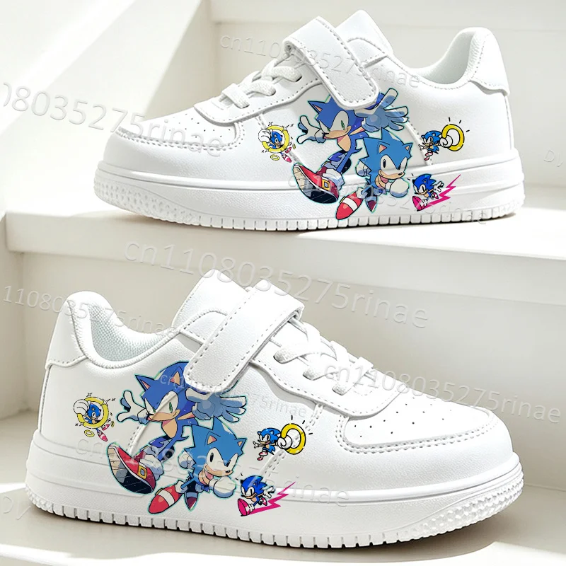 S-Sonics Cartoon Print Toddler School Daily Footwear for Boys Girls Kids White Casual Sneakers Breathable Flat Walking Shoes