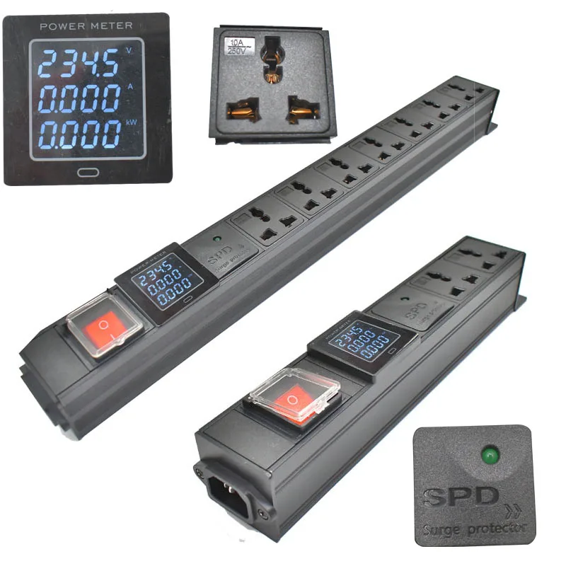 PDU power strip Aluminium alloy C14 port  ammeter surge protection  Power Distribution Unit Switcher 1-7 Way10A Universal Socket