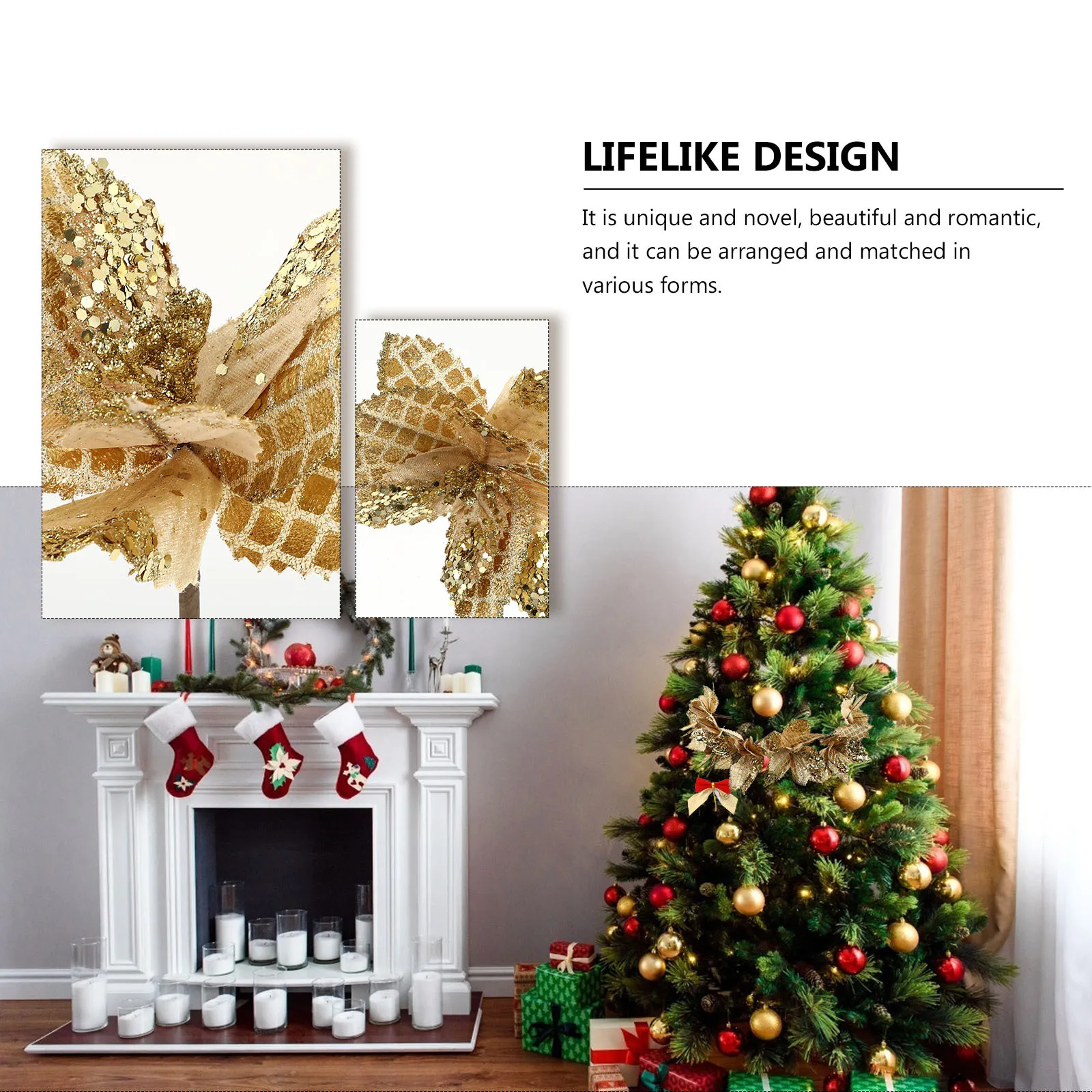 

6Pcs Christmas Flower Decor Lifelike Artificial Flower for Window Door Wall Showcase Xmas Party Home Decor Xmas Party Supplies