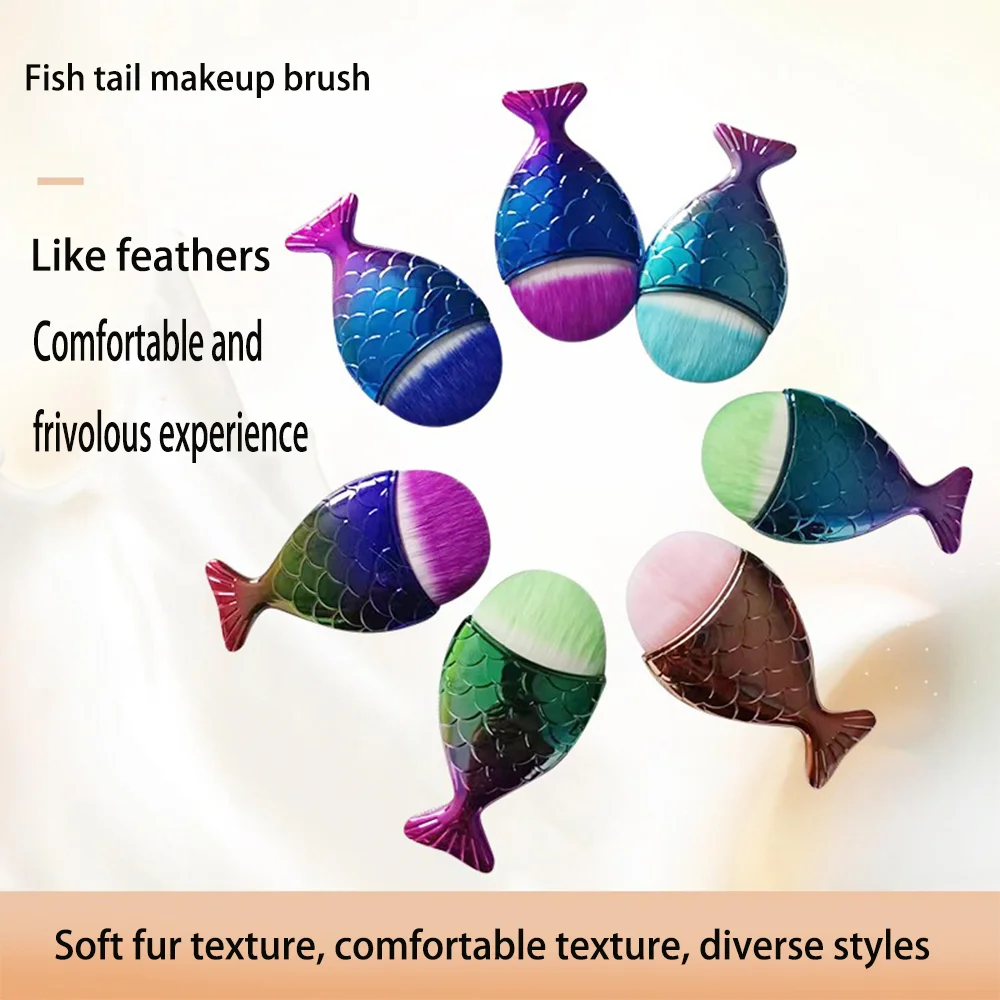 1 hermoso pincel de maquillaje de cola de pez, cerdas de poliéster, mango de ABS, adecuado para todo tipo de piel, herramienta de maquillaje de varita mágica