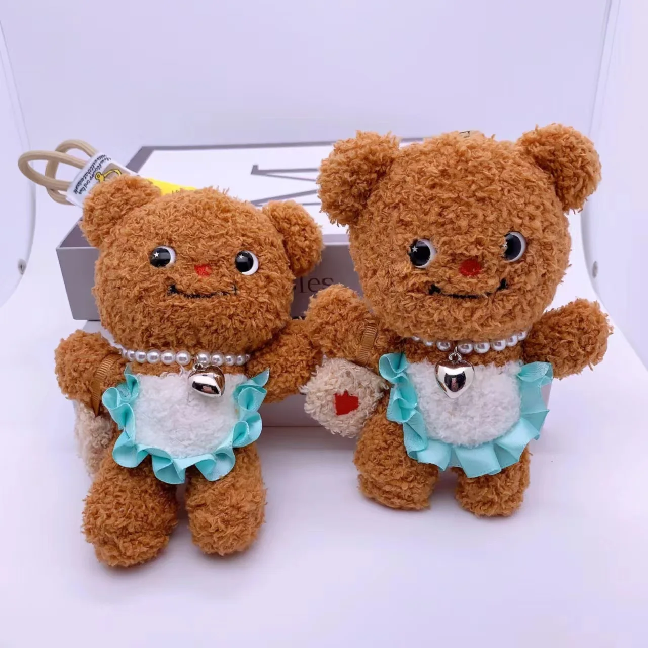 15cm Plush Butter Bear Toy Keychain Cute Animals Doll Keyring Apron Bear Pendant Car Key Accessories Girl Women Bag Hanging Gift