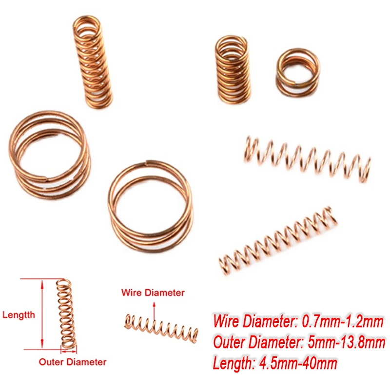 10Pcs Wire Dia 0.7mm 0.8mm 0.9mm 1mm 1.2mm Phosphor Copper Compression Spring OD 5mm-13.8mm Length 4.5mm-40mm Pressure Spring
