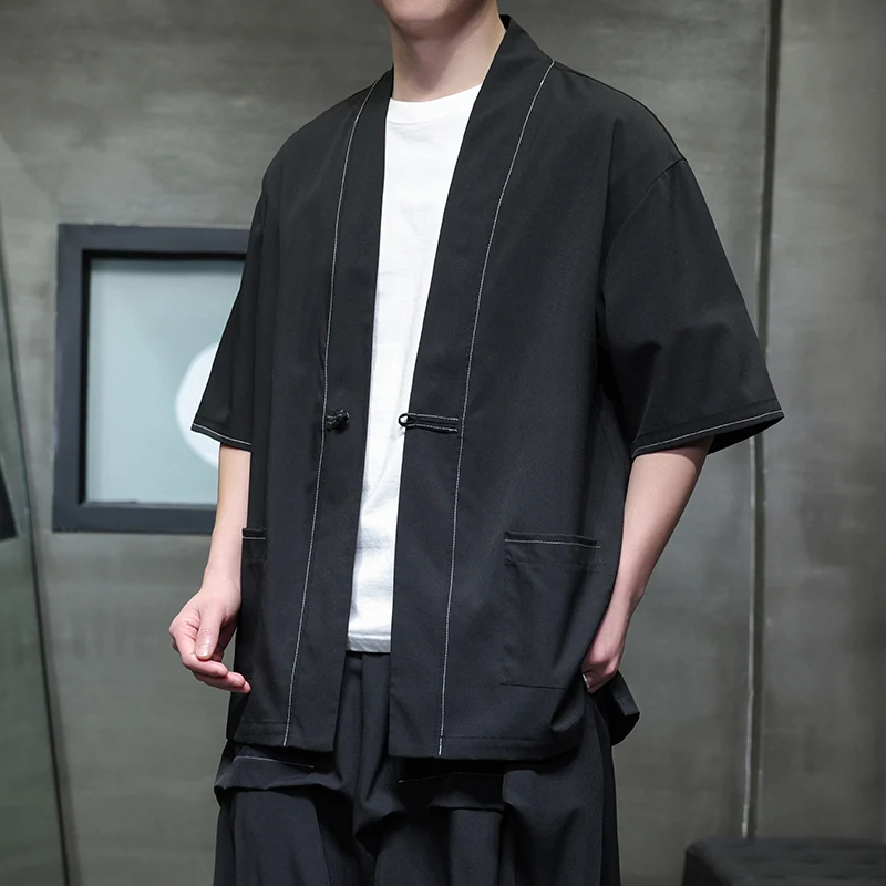 Summer Men Casual Shirts Men Harajuku Vintage Shirt Men Loose Open Stitch Men Woman Shirt Streetwear Black Cardigan