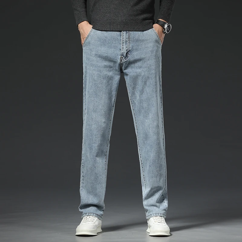 4 Colors Business Men's Brand Clothing Jeans Straight Fashion Stretch Comfortable Casual Solid Color Regular Denim Trousers Male
