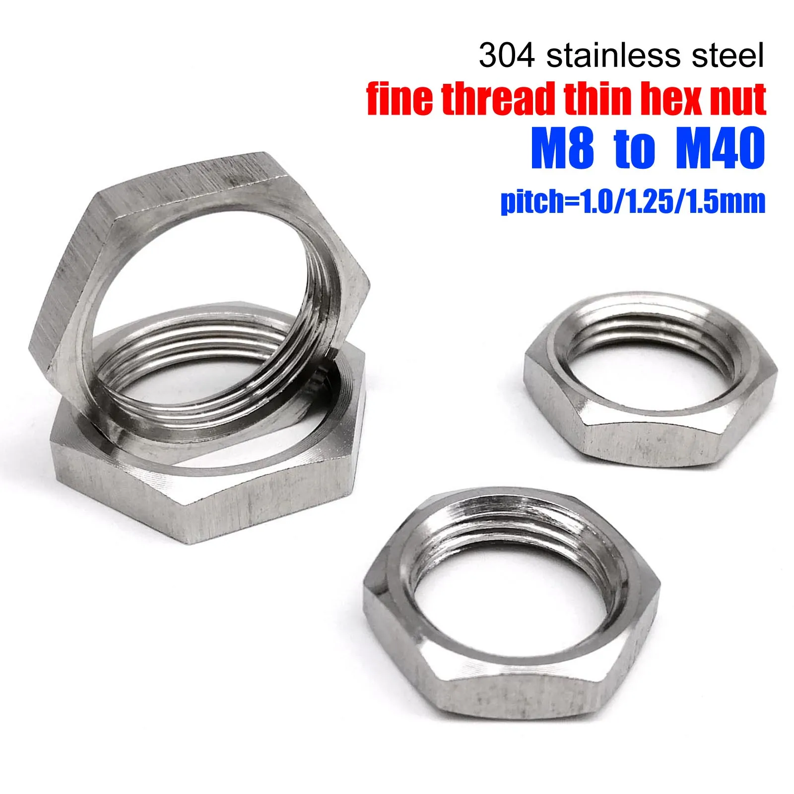 M8 M10 M12 M14 M16 M20 M24 M25 M27 M30 M40 304 tubería de agua de acero inoxidable paso de rosca fina 1mm 1,5mm tuerca de bloqueo hexagonal