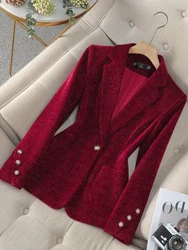 Fashion Women Blazer Ladies Red Black Long Sleeve Female Casual Jacket For Winter