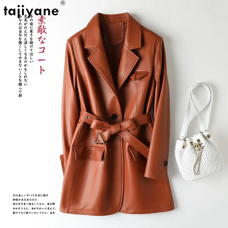 Tajiyane 100% Real Leather Jacket for Women 2023 Fall Winter Real Sheepskin Coat Elegant Medium Leather Blazers Casaco Feminino