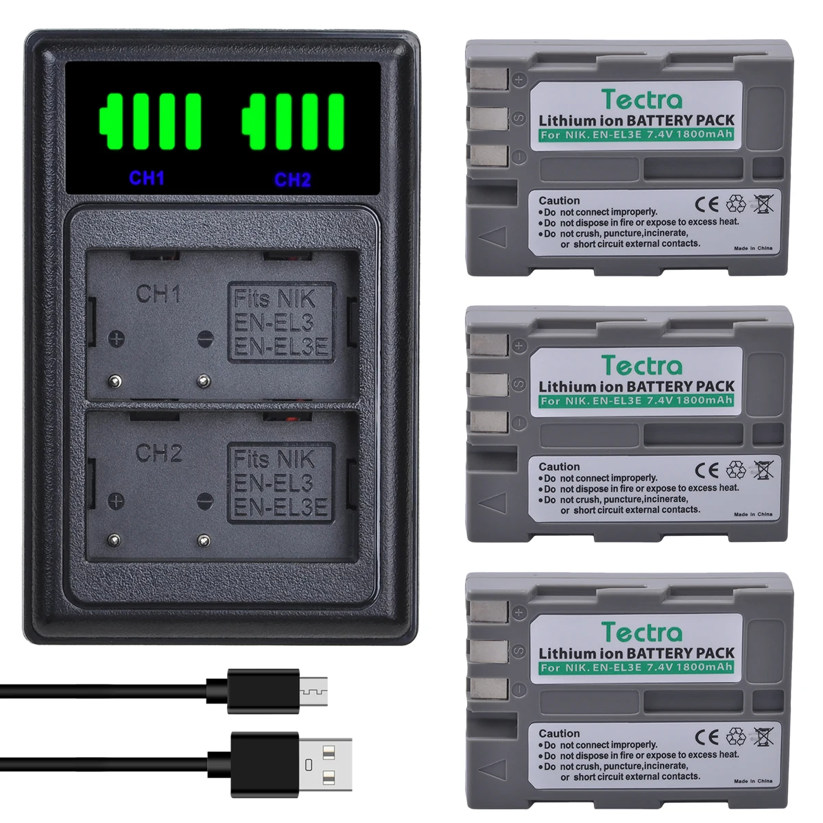 1800mAh EN-EL3e EN-EL3 Camera Batteries + LED Dual Charger for Nikon D50, D70, D70s, D80, D90, D100, D200, D300, D300S, D700