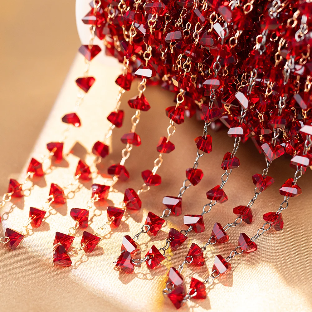 1meter Red Irregular Triangle Crystal Copper Chain for Necklace Bracelet DIY Jewelry Making Accessories