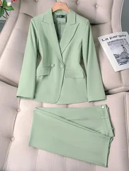 Green Pink Black Solid Women Pant Suit 2 Piece Set Office Ladies Female Business Work Wear Formal Blazer Jacket And Trouser