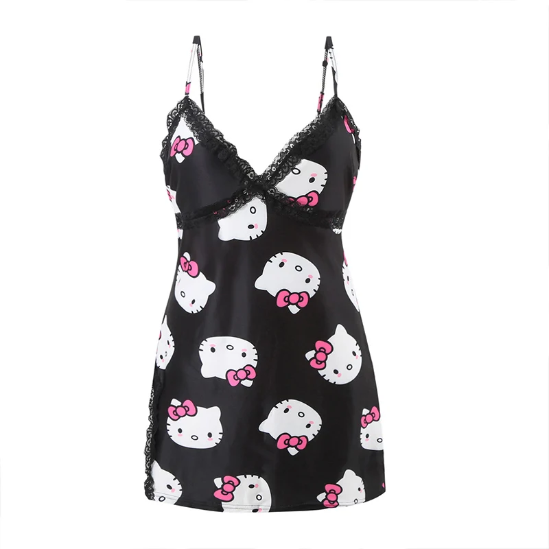 

Sanrio Hello Kitty Women Dress Pajama Lace Patchwork Sleepwear Sexy Dresses Fashion Home Sling Dress Women's Shirtless Pajamas