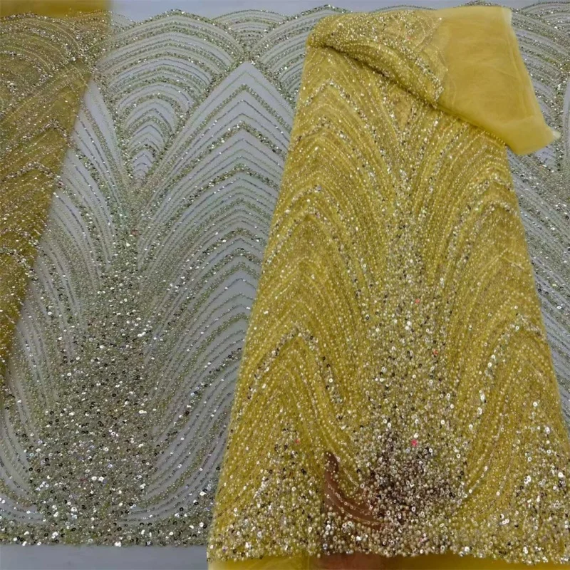 2026 Luxury French Beaded Lace Fabric 5 Yards Nigerian African Sequin Lace Fabric Suitable for Wedding Party Gown Sewing