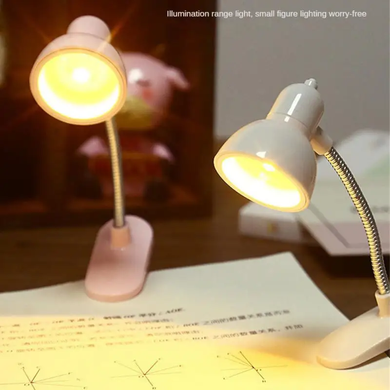 1pc Mini LED Flexible Night Light Adjustable Clip-On Study With Clip Desk Durable Lamp Battery Powered  Light Bedroom Reading