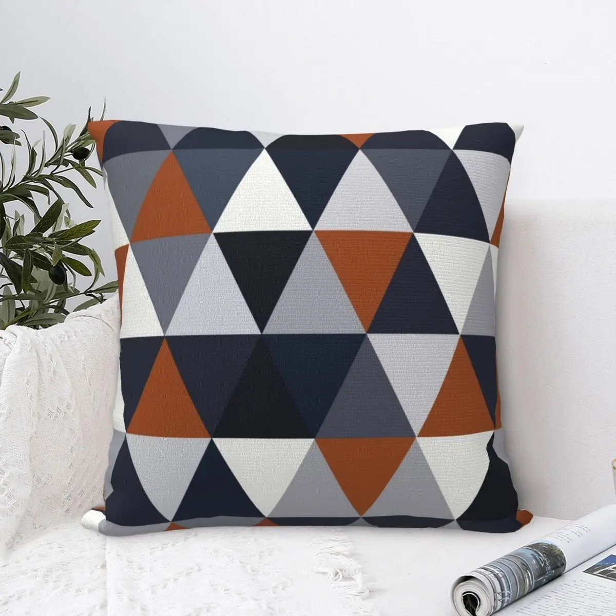 Navy And Rust Triangles I Pillowcase Cushion Comfort Throw Pillow Sofa Decorative Cushions Used for Home Bedroom Living Room