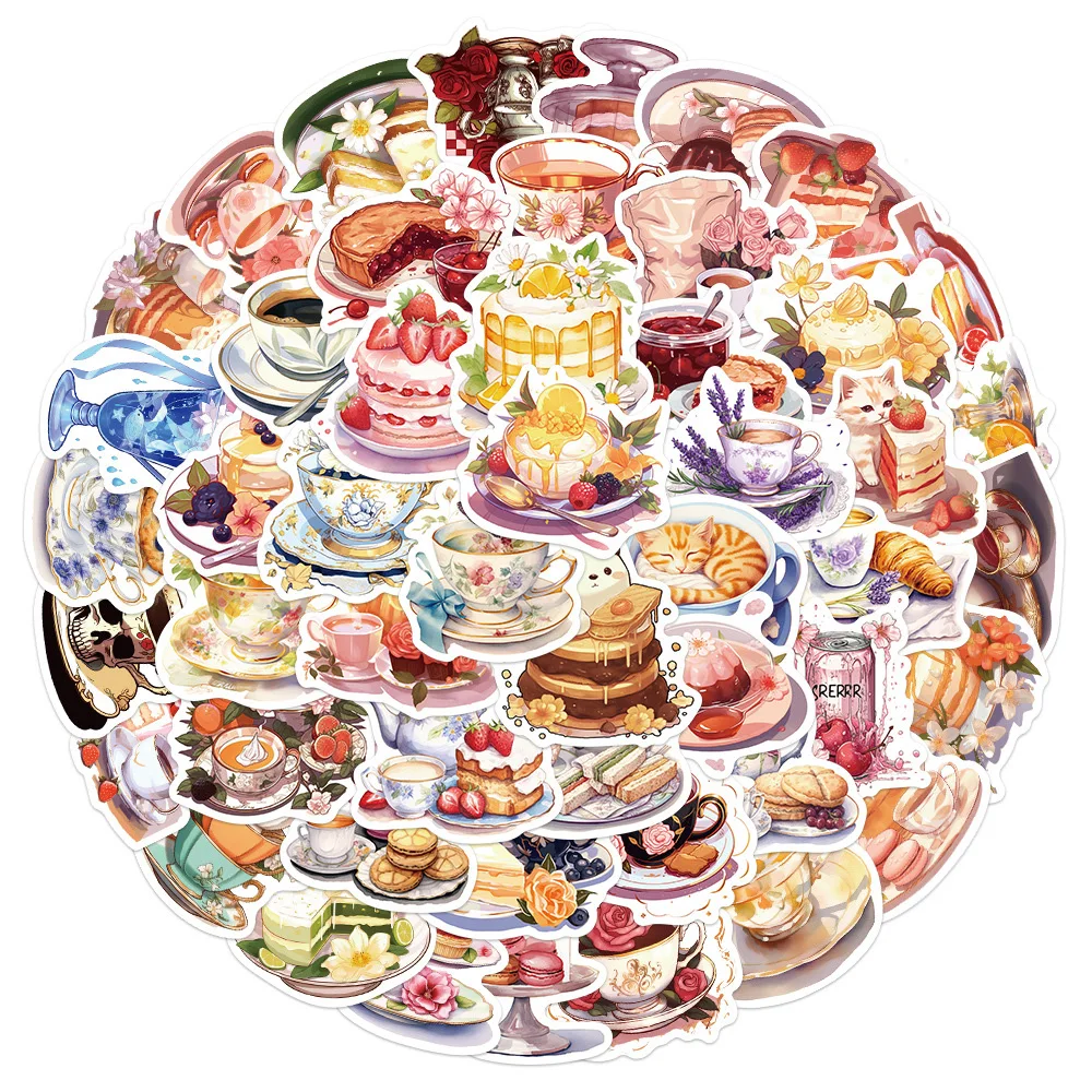 

10/30/50pcs Cartoon Afternoon Tea Cake Cookie Drink Stickers Watercolor Graffiti Sticker DIY Phone Notebook Luggage Decals Decor