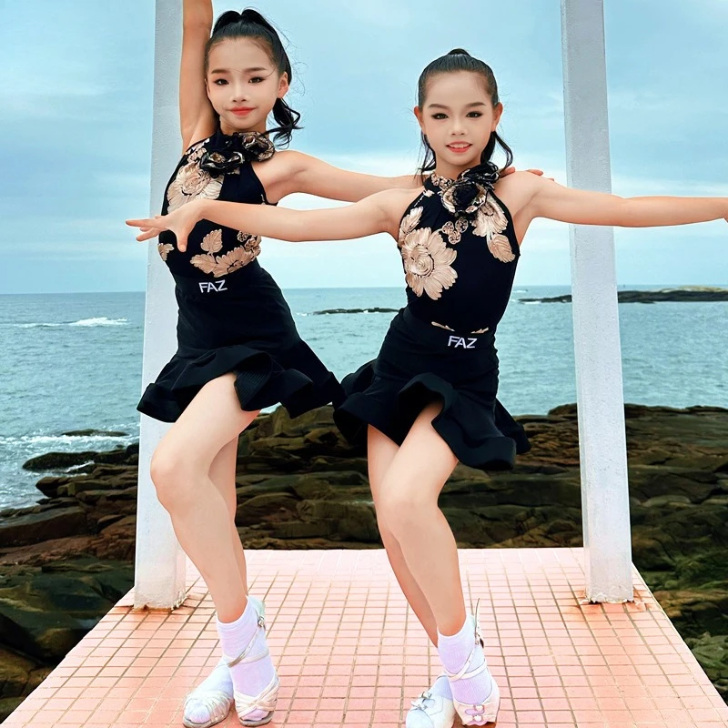ชุดเต้นลาตินสำหรับเด็กผู้หญิง ชุดฝึกซ้อมการแสดงเด็ก สไตล์คนดังทางอินเทอร์เน็ต ชุดเต้นสำหรับเด็กผู้หญิง