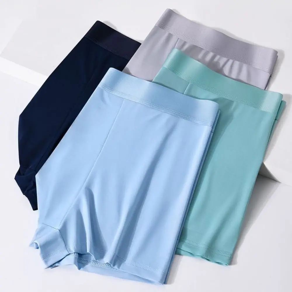 4PCS Breathable Mid Waist Men's Ice Silk Panties Simple Underpants Seamless Boxers Briefs Solid Lingerie Underwears for Man Man