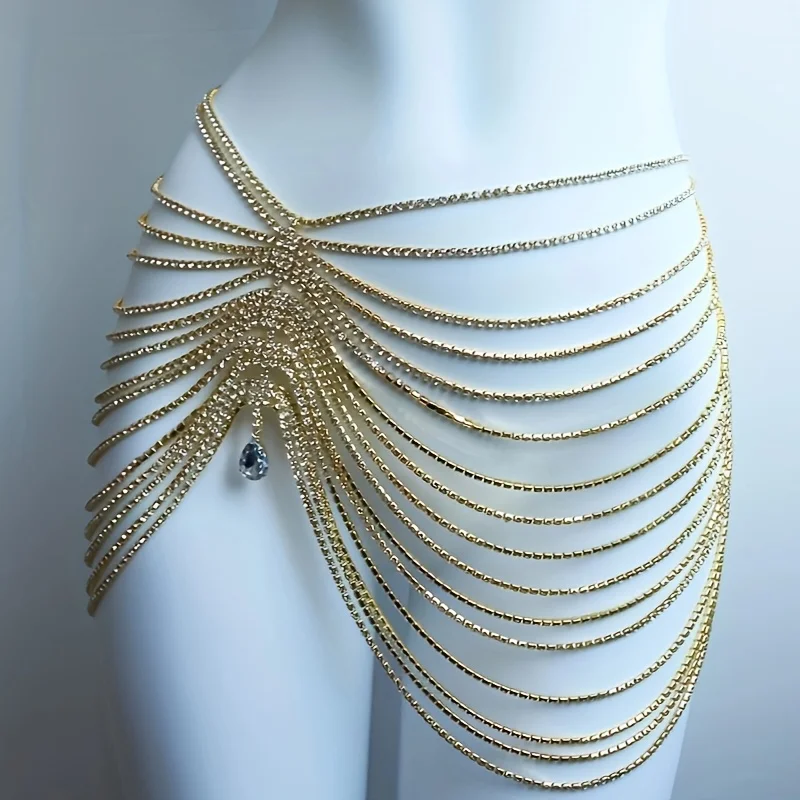 1PCS Sexy Shiny Tassel Crystal Waist Chain Women's Jewelry Fashion Luxury Nightclub Bridal Party Water Drop Pendant Body Chain