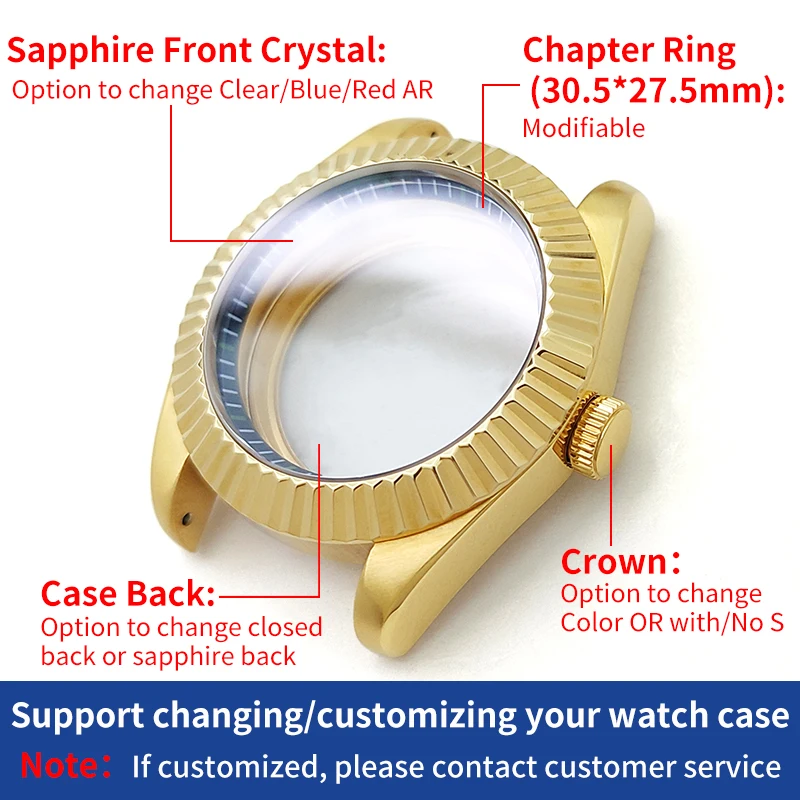 Classic Explorer Watches Case Gold Polished Steel Finish For SKX SKX007 NH35 NH36 4R36 Steel Cases MOD Watch Replacement Parts