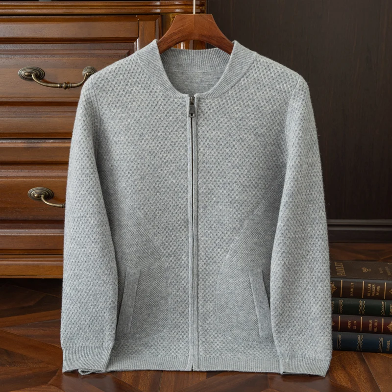 Autumn And Winter New Men's Thick 100% Pure Wool Knitted Cardigan Sweater Business Casual Shirt Collar Coat