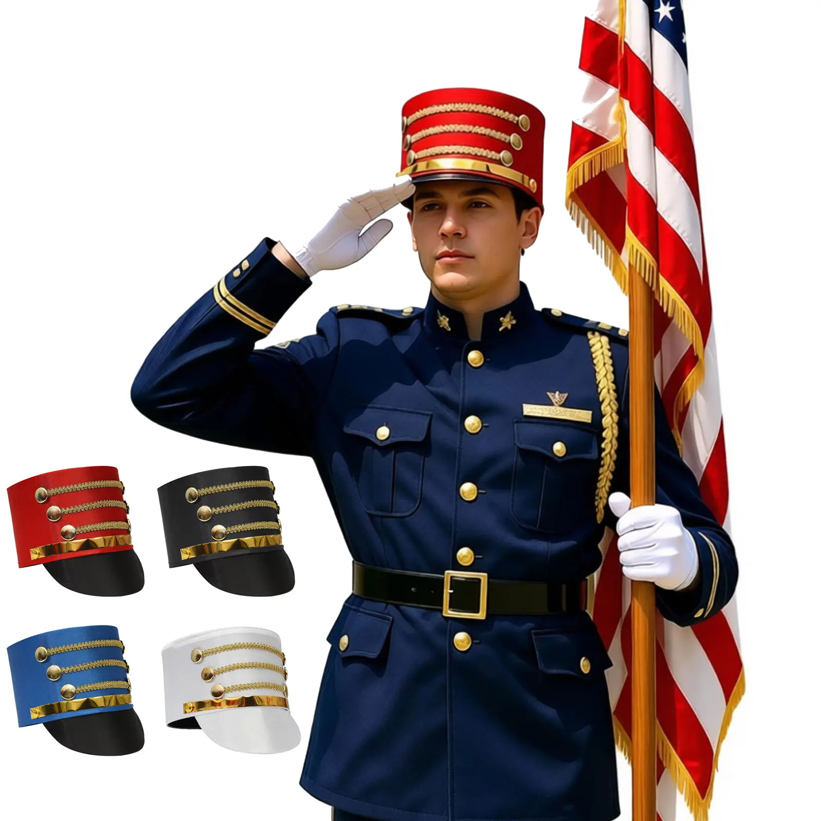 

2pc Military Royal Soldier Hat Drum Major Master Hat Marching Band Top Cap Hat-nutcrackers Costume Accessory Halloween Party Hat
