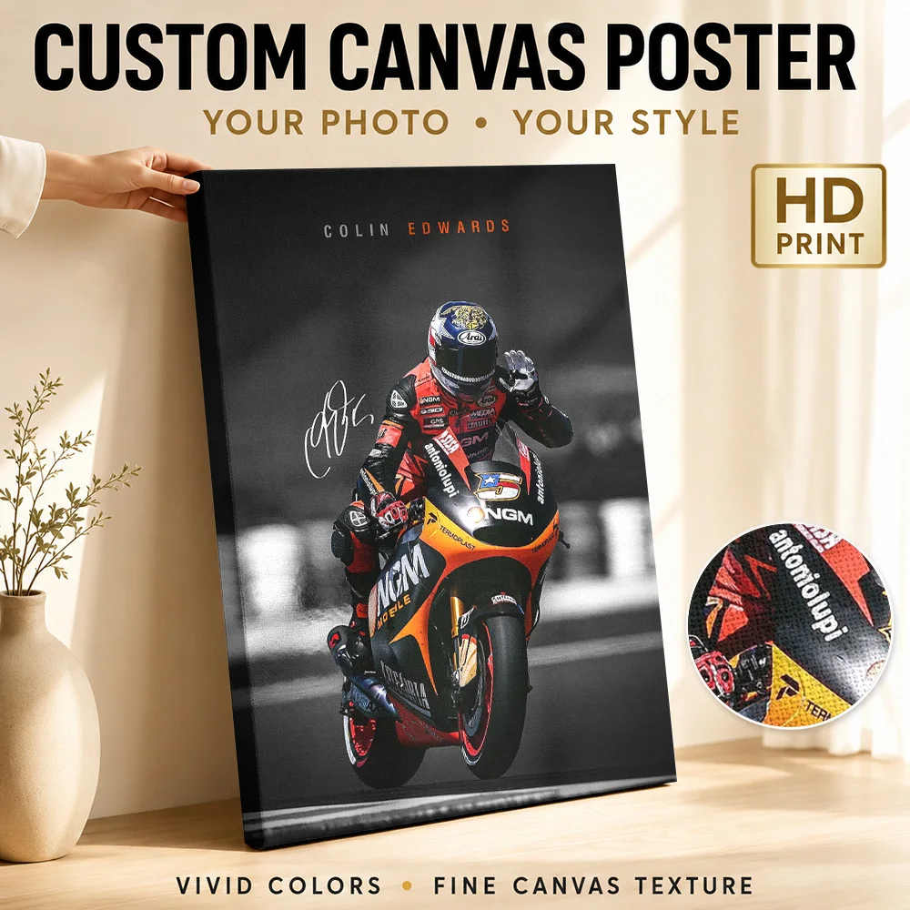 Colin Edwards Motorcycle Canvas Poster Dynamic Graphic Style Wall Decor With Customized Photo For Home Office Ideal Rider Gift