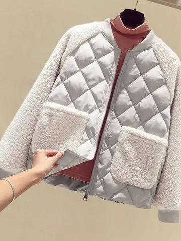 

Женская легкая куртка из овечьего вельвета больших размеров, осенне-зимняя, новый стиль, комбинированный кардиган с эффектом утяжки, в корейском стиле